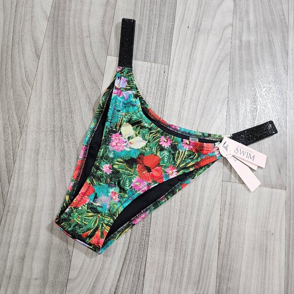 Victoria's Secret SWIM Shine Strap Brazilian Bottom, Black Tropical, Size M - Picture 1 of 5